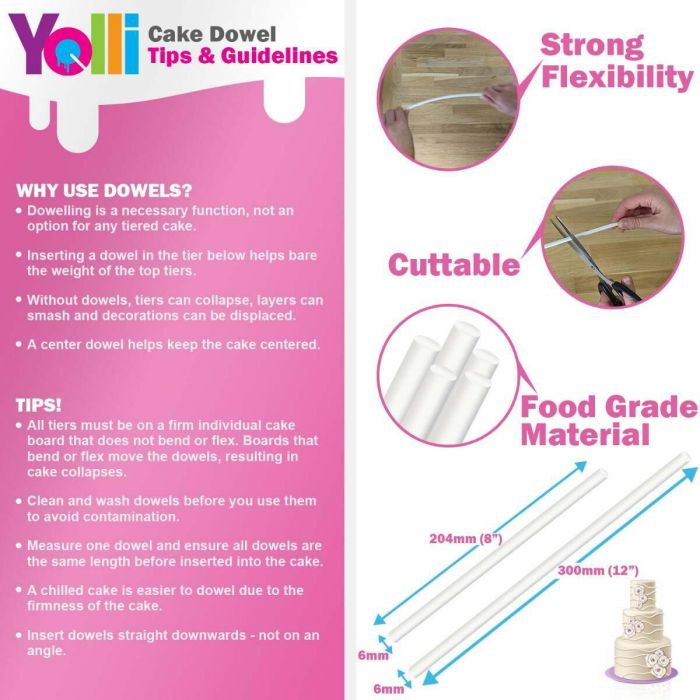 Multicolor Plastic CAKE Dowel Rods for Tiered Cakes (30 cm x 1 cm) 8  Pieces, For Bakery